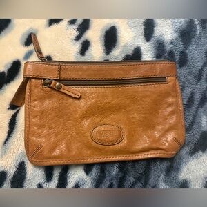 Fossil Cognac Brown Leather Toiletry Wrist Pouch